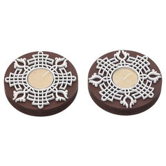 eCraftIndia Wooden Floral Printing Block Decorative Tea Light Candle Holders (Set of 12, Green White) Diwali Christmas Decorations Items for Home Office Christmas Gifts for Women Men Family Friend