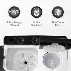 SHARP 7 kg, 5 star with E-Spin Pulsator,Semi-Automatic Top Loading Washing Machine, 1300 RPM (ES-SD70NB-FB, Black, Pure Wave)