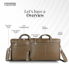 HAMMONDS FLYCATCHER Genuine Leather Office Bag for Men, 15.6 Inch Professional Brown Laptop Bag for Men, Adjustable Strap & Multi Compartments, 1 Year Warranty - Office, Travel, Daily Use