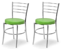 RATISON Office Visitor Study Chair Home Restaurant Steel Multipurpose with a Leather Cushion Steel Chrome Chair with Ring (Green, 6)