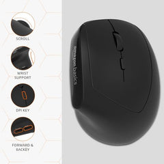 amazon basics Pro Series 650 mAh Wireless Rechargeable Ergonomic Mouse for PC, Mac, Laptop | 3 Adjustable DPI Settings Up to 1600 | Shortcut Buttons | Tri-Mode connectivity (Black)