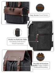 FUR JADEN Eco Friendly Travel 4 Compartment Laptop Backpack Made of Water Resistant Sustainable Canvas and Vegan Leather for Unisex for Travel Hiking Work (Coffee)