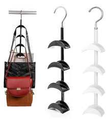 AUGEN Purse Hanger for Closet - 360° Rotating Handbag Hanging Hook Bag Storage Space Saver with 4 Hooks, Hanging Organizer for Scarf Handbag Belt (Pack of 1, Black)