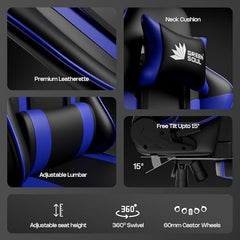 Green Soul Raptor 2.0 Racing Edition Ergonomic Gaming Chair with Premium PU Leather, Adjustable Neck & Lumbar Pillow, 3D Adjustable Armrests & Heavy Duty Nylon Base (Black & Red)