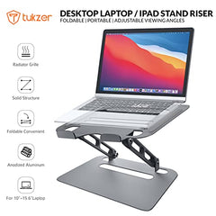 Tukzer (Imported Foldable Laptop Stand Riser for Laptop, MacBook, Notebook & Tablets up to 17 Inch, 7 Level Height Angle Adjustment, 2X Stronger M-Shape Aluminum Silicone Pads Air Ventilation-Black