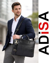 ADISA Laptop Bag for Men - Faux Leather Office Messenger Briefcase with Laptop Compartment for Work, Business, Corporate & Professional Use (LB6056)