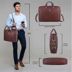 WildHorn Genuine Leather Office Bag for Men | 15.6-Inch Laptop Bag with a Minimalist Design | Professional Leather Bag with Adjustable Straps & Multiple Compartments | 1-Year Warranty