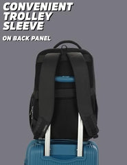 Lavie Sport 45cm Pioneer 24 Litres Laptop Backpack with Trolley Sleeve For Men & Women|Vegan Leather|Office Travel Backpack|Front organizer|Bottle Holder|Fits upto 14" Laptop