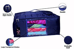 VR ATULIT BY CHOOSY 12 Flap Saree Bag | Clothes Storage Bag for Sarees, Blankets | Large Storage Bag for Clothes with Transparent Zip Covers | Foldable Quilted Bag Organizer with Handle for Wardrobe