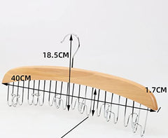 MOMISY Wooden Hanger with 12 Hooks Adjustable Tie, Belt, Scarf & Jewelry Organizer, Brown, Glossy Finish