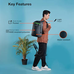 Nasher Miles Madison Passenger Workpack 22 Liters Water Resistant, Padded, Premium Reversed Polyester Black Yellow Laptop Backpack | USB charging| Unisex | Ideal For Office (Black & Yellow)
