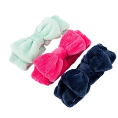 MOMISY Women Fashion Lovely Soft Coral Fleece Bowknot Bow Makeup Cosmetic Shower Elastic Hair Band Hairlace Headband (Random Color)-3 Piece