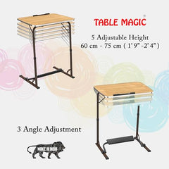 TABLE MAGIC- BADE Multipurpose Laptop Table Mat Finish - Adjustable, Foldable, Portable, Engineered Wood Top with Footrest, Top Size 60 * 45cm (X-Large, Midnight Black)