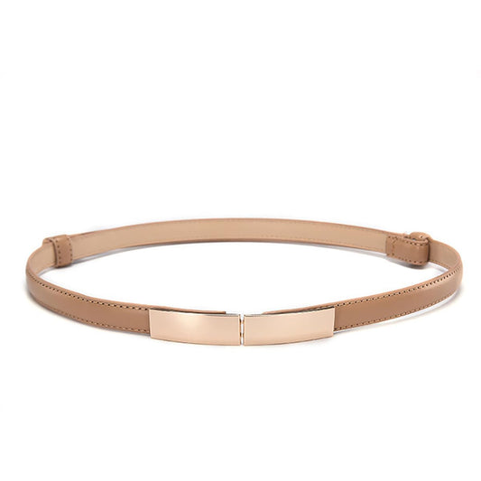 SYGA Women Leather Belt Thin Skinny Metal Gold Elastic Buckle Waistband 22-36 Waist Belt Dress Accessories(Camel)