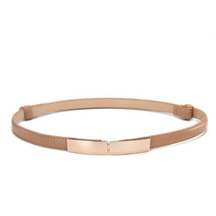 SYGA Women Leather Belt Thin Skinny Metal Gold Elastic Buckle Waistband 22-36 Waist Belt Dress Accessories(Camel)