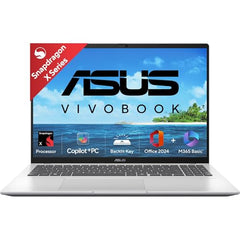 ASUS Vivobook 16, Snapdragon X, 16GB RAM, 512GB SSD, FHD+ 16", Windows 11, Office Home 2024, Quiet Blue, 1.88kg, X1607QA-MB049WS, Qualcomm Adreno iGPU, 45TOPS, M365 Basic (1Year)* Laptop
