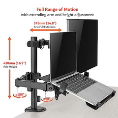 Artikel Double Monitor Desk Mount | Adjustable Heavy Duty Monitor Arms | VESA Mount with C Clamp & Grommet Mounting Base | Computer Monitor Stand for Screen up to 27 inch | Table Mounted | Black