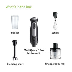 Braun MultiQuick 5, Powerful 1000W Hand Blender, Patented PowerBell Technology, Made in Europe, Guranteed Splash-Proof, Speed + Turbo, All-in-1: Blender, Grinder, Chopper & Whisker (MQ55236 Black)