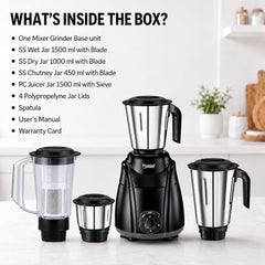 Prestige Elliot 750 Watt 3 Jar Mixer Grinder | Hybrid Copper Motor | 3 Speed Control with Pulse Function | 3 Stainless Steel Jars| Sturdy Ergonomic Handles| 2Y Warranty | ISI Certified