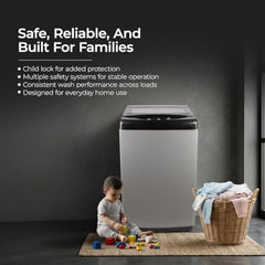 Midea 7.5kg 5-Star Top Load | Fully Auto | Hydrowave Stainless Tub | 10 Programs | 700 RPM | Intelligent Sensors | Auto Tub Clean | Magic Filter | Child Lock | Glass Lid | (MWMTL075FP1ENIG, Inox Grey)