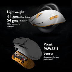 Cosmic Byte Aether Tri-Mode Wireless Gaming Mouse | 2.4GHz + Bluetooth + Wired | Pixart PAW3311 Sensor | 12000 DPI | 1000Hz Polling | 55g | 100M TTC Optical Switches | Replaceable Battery (Black)
