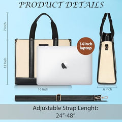 Womanix Canvas Laptop Tote Bag,14 inch Laptop Bag, Black Shoulder Bag, Casual Briefcase, Tote Bag For Women, Travel, Office, College