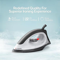 Longway Kwid Light Weight Non-Stick Teflon Coated Dry Iron, Electric Iron for Clothes | 2 Years Warranty (1100 Watt, Black)
