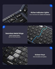 Samsers Foldable Keyboard&Mouse, Samsers Folding Bluetooth Keyboard Mouse Combo, 2.4G + BT5.0 x 2, Full-Size Portable Travel Keyboard & USB-C Rechargeable Wireless Mouse for iOS Android Windows Mac OS