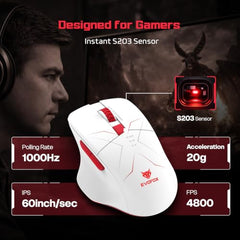 EvoFox Shadow X Pro Wireless Gaming Mouse Tri-Mode Rechargeable | BT, USB 2.4G & Wired, S203 Sensor, 1000Hz Polling Rate, 6400 DPI, RGB Lighting, 6 Programmable Buttons, Software Support