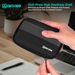 AirCase Hard Disk Cover Case for 2.5 Inch HDD SSD - Ballistic Nylon Rugged Shell, Anti-Press | Felt Lining, Water Resistant | Mesh Pocket for Cable, Charger, Earphone (Black)