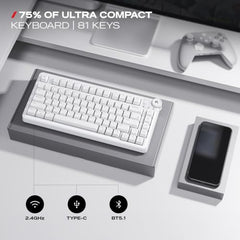 CYBEART Nighthawk 75 Wireless Mechanical Keyboard, 81 Keys with Multimedia Knob, Tri-Mode Bluetooth 5.1/2.4GHz/Wired, Hot-Swappable, RGB Backlit, Linear Switches, PBT Keycaps, 4000mAh Battery