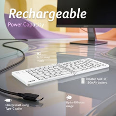 Acer MiniFold Foldable Bluetooth Keyboard, Ultra Portable 66-Key Wireless Keyboard, Bluetooth 5.0, Rechargeable Battery, Type-C Charging, 150mAh Battery, for Windows, Android, iOS, Tablets & Laptops