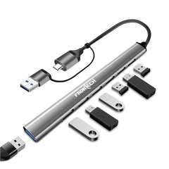 Frontech 8-in-1 Multi-Port Expansion Hub, Dual Input (USB-C & USB), High-Speed Data Transfer, Metal Matt Finish, Backed with 1 Year Warranty (NC-0058)