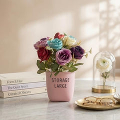 Dekorly Premium Artificial New Rose Flower with Pink Decorative Pot (Storage Large) – 22 cm Faux Flower Arrangement for Home Decor Living Room Bedroom Office Decor (1, Rose)