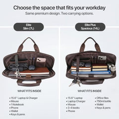 RIONTO Elite Vegan Leather Laptop Bags for Men Office Use | Upto 15.6 inch | Expandable Bottom | Mobile & Pen Compartment with Multiple Organizers | Professional Office Bag for Man & Women - Tan