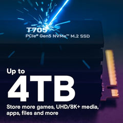 Crucial® T705 2TB PCIe Gen5 NVMe M.2 SSD with heatsink