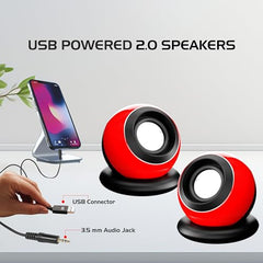 Zebion Adore Tabletop 2.0 Speaker Set, with Output Power: 3Wx2, USB Connectivity, USB Powered, Compact and Sleek, Driver Unit: 40mmx2, Durable Body, Red Colour, 1 Year Warranty