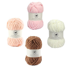NESTNHAVEN , Plush & Cuddly Sets 2.0 , Chenille Yarn Supersoft Hand Knitting Wool Ball, set of 4 , 400 grams (1 Ball/100 Gram Each) Suitable for Craft, Babywear, Toys , Baby Blankets , 5 Bulky, Shades - NNHS 2.0 (Set 26 baby Pink , lilac , hot pink…