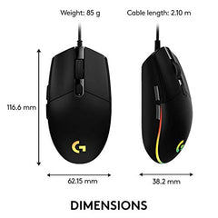 Logitech G102 Light Sync Gaming Mouse with Customizable RGB Lighting, 6 Programmable Buttons, Gaming Grade Sensor, 8K DPI Tracking,16.8mn Color, Light Weight - Black