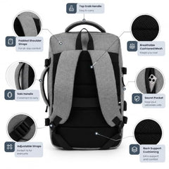 Impulse CommuterElite 40L Unisex Water Resistant Travel Laptop Backpack with USB Charging Port/Office Bag/School Bag/College Bag/Business Bag Fits Up to 16 Inch Laptop (Grey)