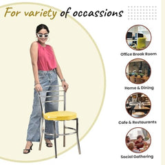RATISON Office Visitor Study Chair Home Restaurant Steel Multipurpose with a Leather Cushion Steel Chrome Chair with Ring (Green, 6)