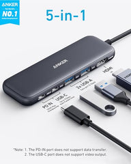 Anker USB C Hub, 332 USB-C Hub (5-in-1) with 4K HDMI Display, 5Gbps USB-C Data Port and 2 5Gbps USB-A Data Ports and for MacBook Pro, MacBook Air, Dell XPS, Lenovo Thinkpad, HP Laptops and More