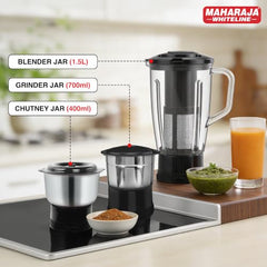Maharaja Whiteline Odacio Desire Juicer Mixer grinder 550 Watt,smooth juicing, 3 jars, 5years warranty