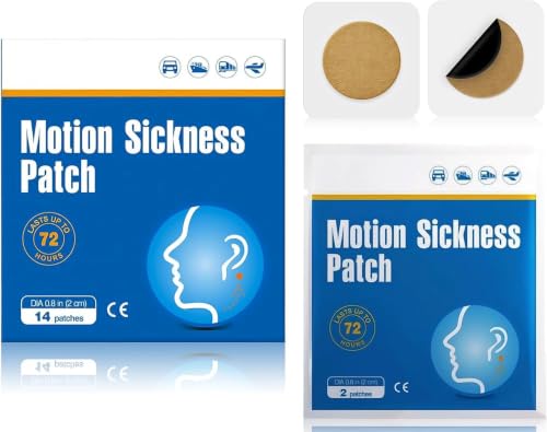14pcs Motion Sickness Patches Non Drowsy, Sea Sickness Patch Behind Ear for Cruise Ship Travel, Waterproof Car Sick Patches Fast Acting & Long Last up to 72H