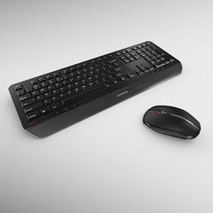 Cherry GENTIX Desktop, Wireless Keyboard & Mouse Combo, 2.4 GHz Connection, Integrated Wrist Rest, Symmetrical Mouse, Battery-Powered, QWERTY, Black