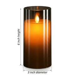 Flameless LED Pillar Candle Set of 2 | Acrylic Fiber Glass | Dancing Faux Wick | Remote Control with Battery Operated 3 AA | Home Décor & Gifting | 3" D x 6" H | Red