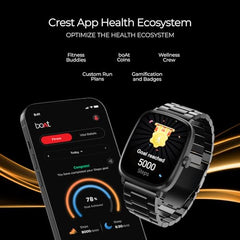 boAt Ultima Regal w/ 2.01”(5.10 cm) Crystal-Clear AMOLED Display, 1000 NITS Brightness,Premium Metal Body, Functional Crown, 100+ Sports Modes, Fitness Smart Watch for Men & Women (Steel Black)