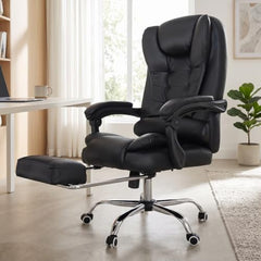 Kepler Brooks Italia Premium Leatherette Office Chair for Work | 3-Years Warranty | Boss Chair for Office, Ergonomic Executive Chair, Cushioned Arms & Seat, Leg Rest, Heavy Duty Metal Base (Black)