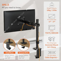 Artikel Double Monitor Desk Mount | Adjustable Heavy Duty Monitor Arms | VESA Mount with C Clamp & Grommet Mounting Base | Computer Monitor Stand for Screen up to 27 inch | Table Mounted | Black