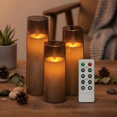 Flameless LED Pillar Candle Set of 2 | Acrylic Fiber Glass | Dancing Faux Wick | Remote Control with Battery Operated 3 AA | Home Décor & Gifting | 3" D x 6" H | Red